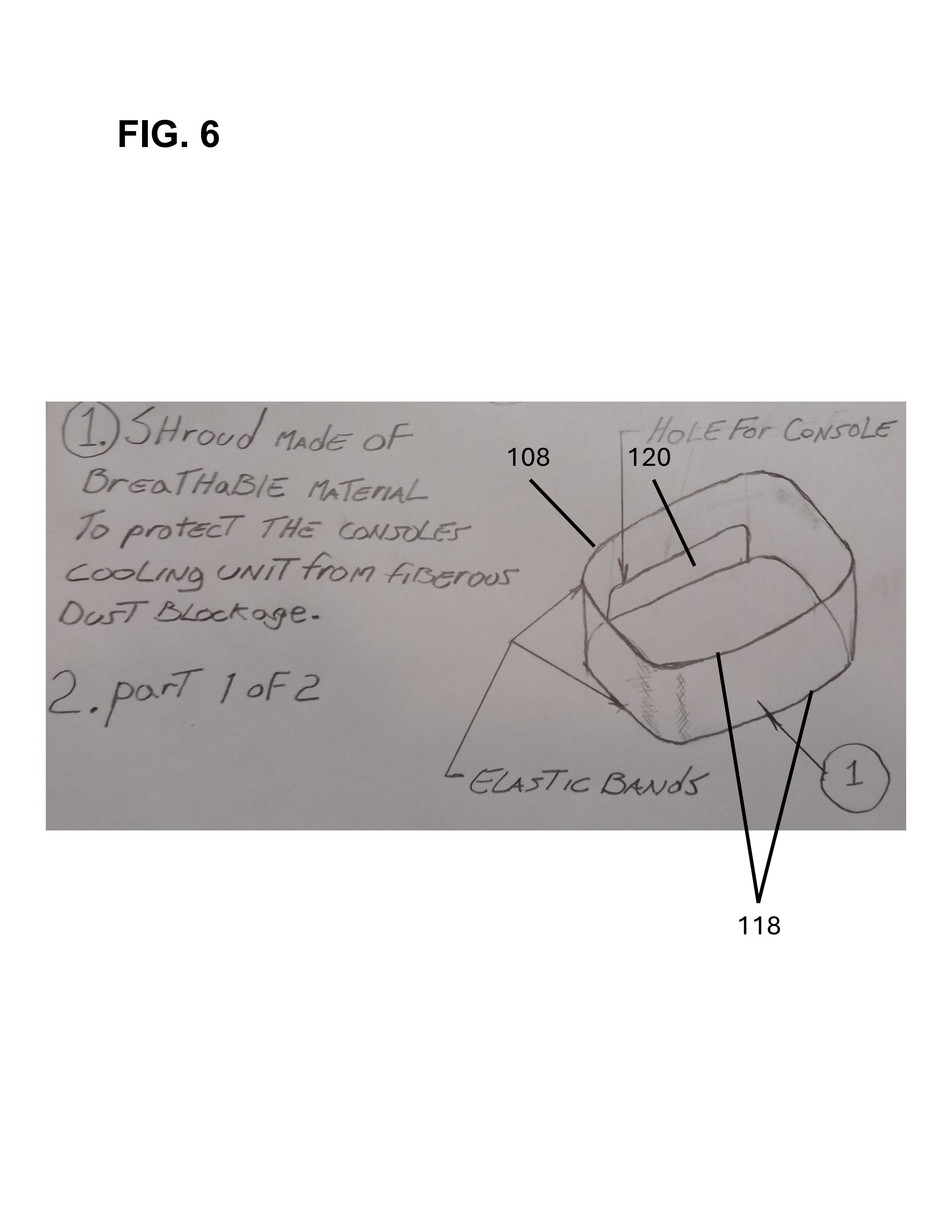 Design drawing of the breathable shroud with elastic bands and the stretch cable opening