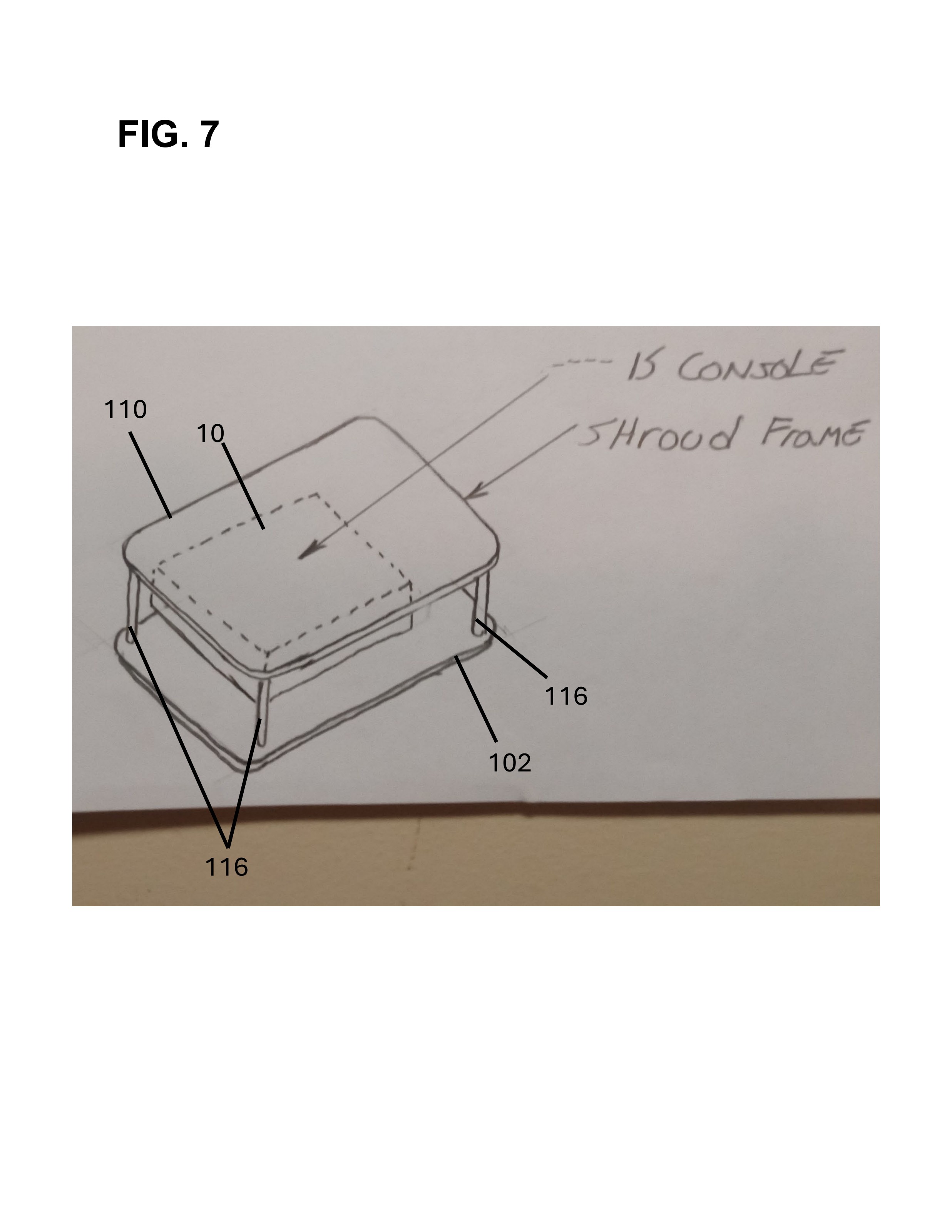 Design drawing of the assembled enclosure with a console positioned between the base and top plates